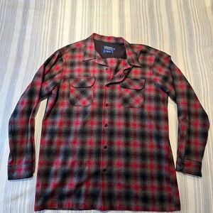 Pendleton Red & Black Plaid Wool Shirt Jacket